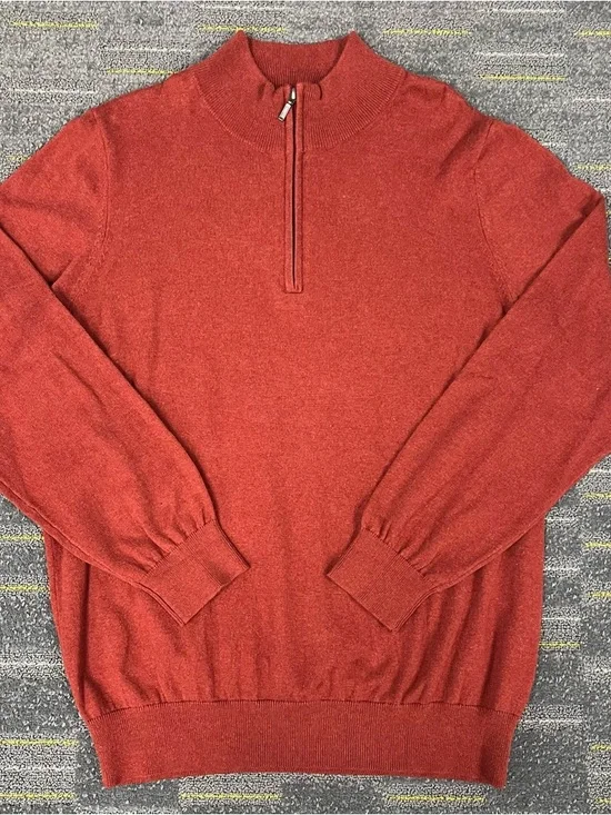 LL Bean Cotton Cashmere Blend 1/4 Zip Sweater Mens Large Red Mock Neck 275298 - Picture 2 of 10